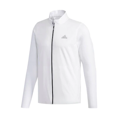 adidas White Zip Jacket with Solid Logo Detailing and Stand Collar DM1379