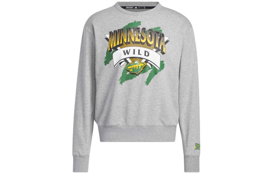 adidas Wild Vintage Crew Sweatshirt Letter Print Gray Long-Sleeve Pullover HN6390