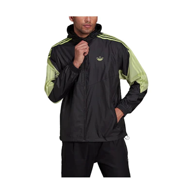 adidas Windbreaker Zipper Hoodie Striped Logo Jacket Black () HE4710
