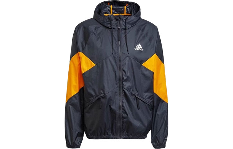adidas WINDRDY Logo Colorblock Hooded Windbreaker Men’s Orange Black GT6561