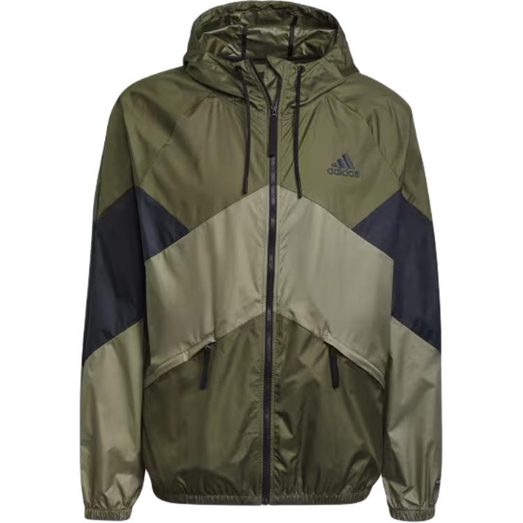 adidas WINDRDY Logo Colorblock Windbreaker Jacket - Olive Green GT6577