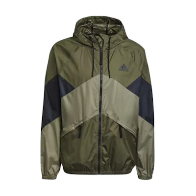 adidas WINDRDY Logo Colorblock Windbreaker Jacket - Olive Green GT6577