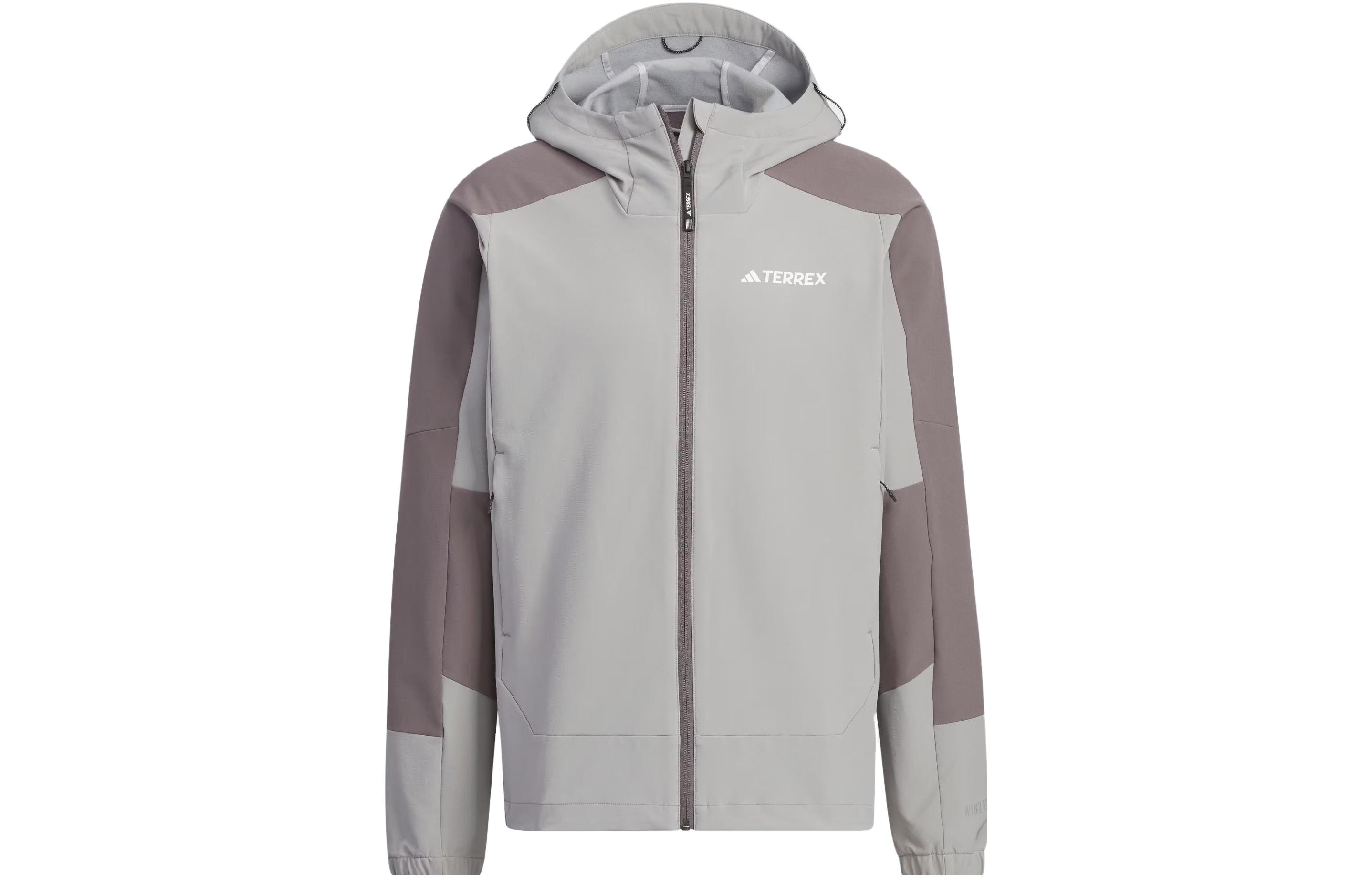 adidas WINDRDY Softshell Hooded Jacket Ice Gray Outdoor Sports Coat IP0732