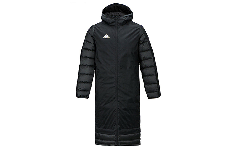 Adidas Winter Black Long Hooded Puffer Jacket for Football Training BQ6590