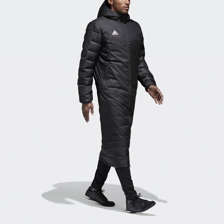 Adidas Winter Black Long Hooded Puffer Jacket for Football Training BQ6590 圖 7