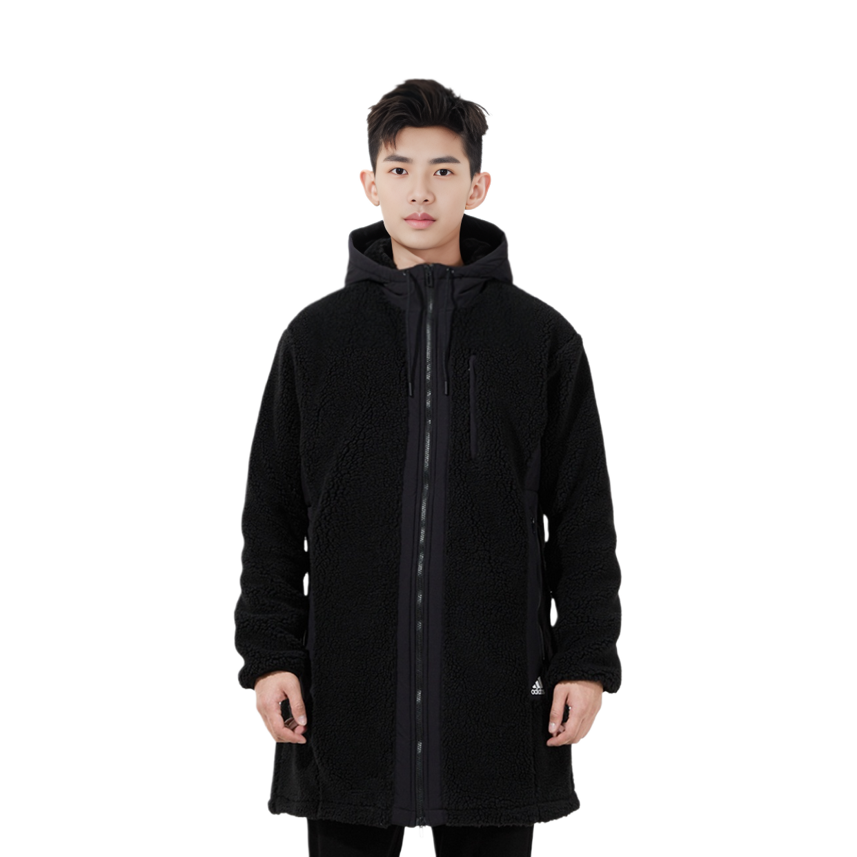 Lookbook adidas Winter Fleece Hooded Logo Jacket Black Mid-Length Warm Coat H39285