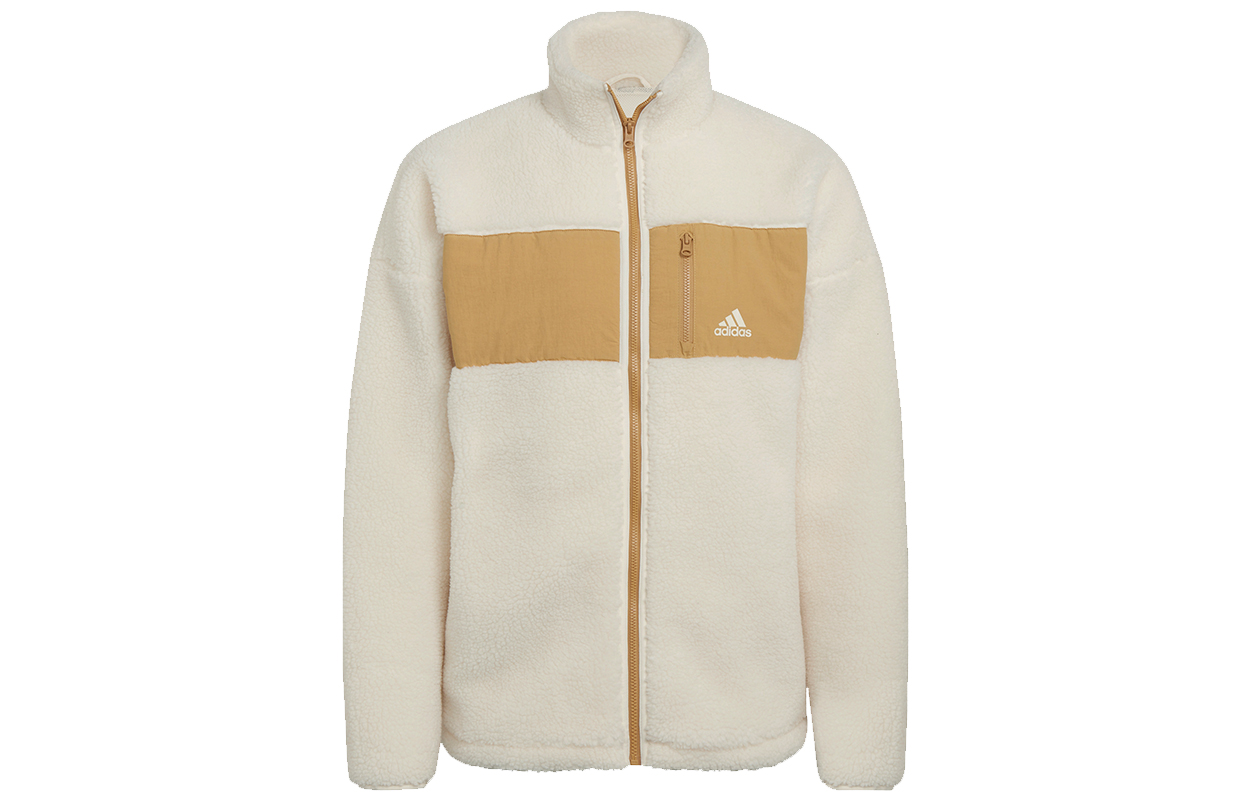 adidas Winter Jacket Fleece Colorblock Logo Sports Stand Collar Unisex Off-White HI1186