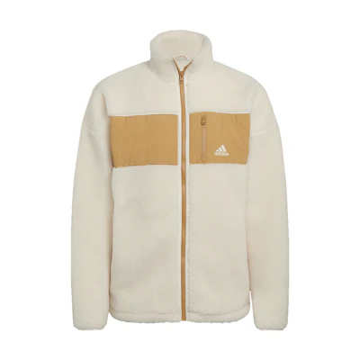 adidas Winter Jacket Fleece Colorblock Logo Sports Stand Collar Unisex Off-White HI1186