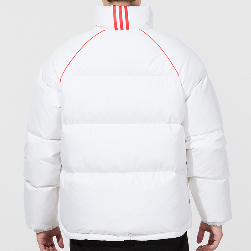 Shop アディダス ウィンターパファージャケット カラーブロックストライプ - ホワイト H20751