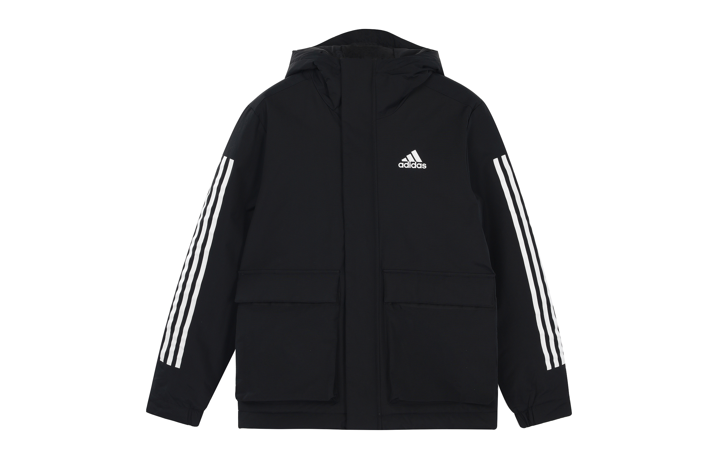 adidas Winter Striped Logo Print Hoodie Puffer Jacket. GT1688