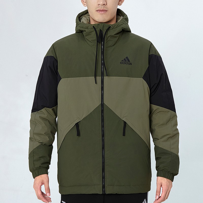 Shop adidas Jaket Musim Dingin Warna Hijau Army dengan Desain Colorblock GT6547