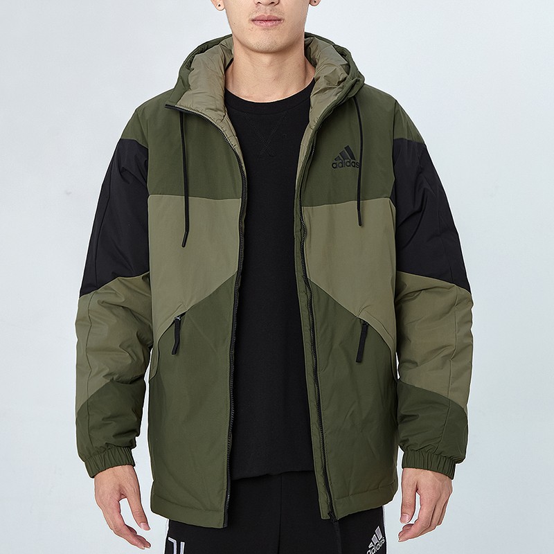 Details for adidas Jaket Musim Dingin Warna Hijau Army dengan Desain Colorblock GT6547