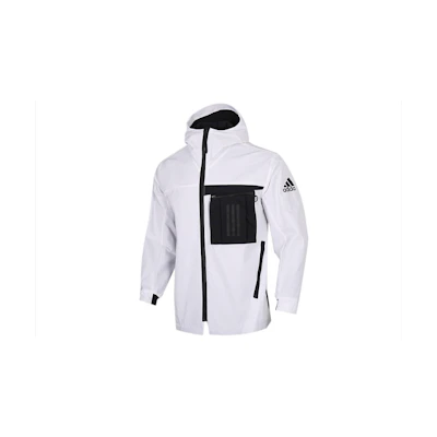 adidas Winter White Woven Fleece Multi-Pocket Jacket with Zipper Patch. FM9394