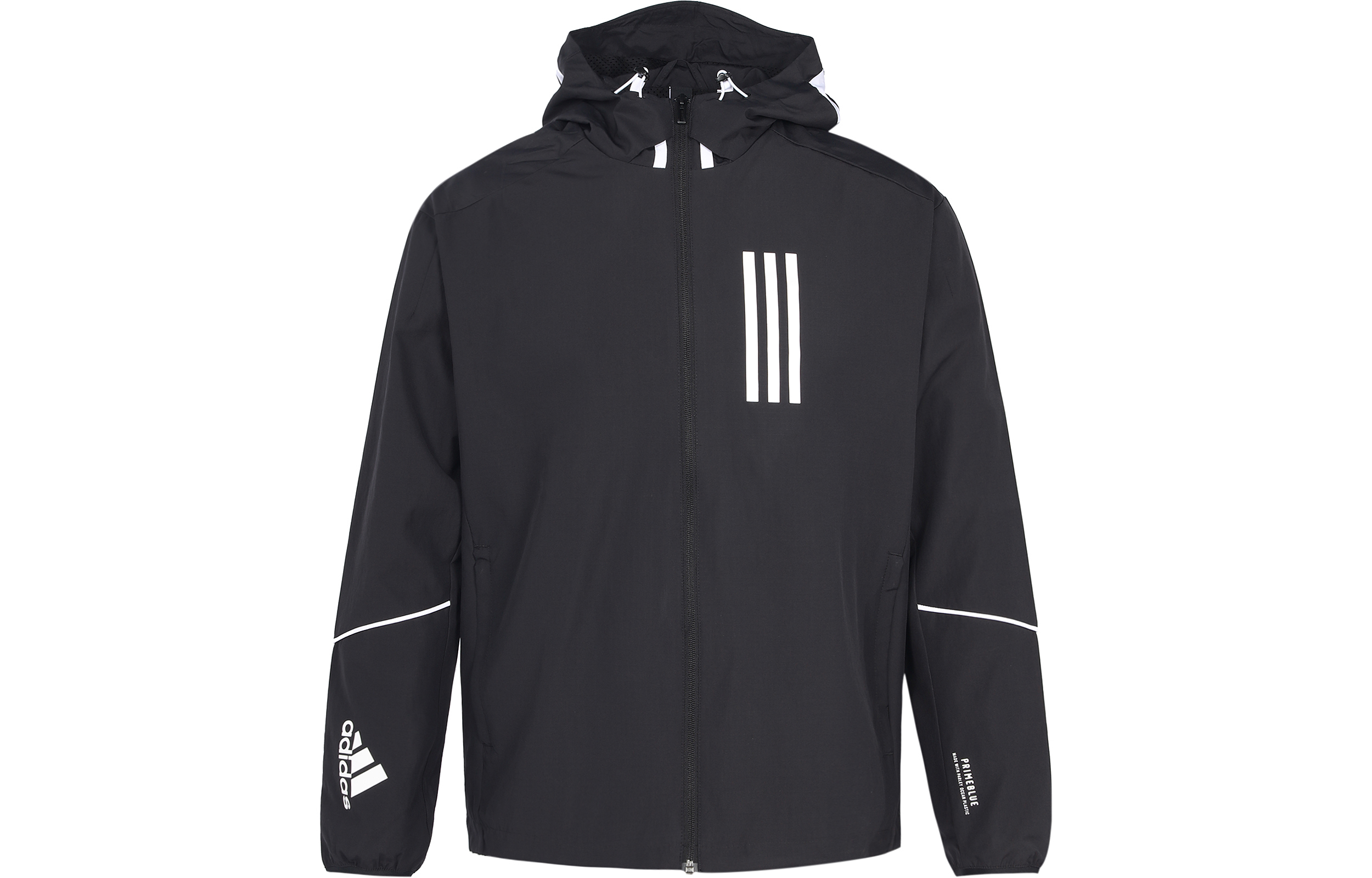 adidas WND Logo Printed Striped Hoodie Jacket Black GF4015