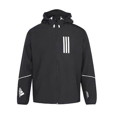 adidas WND Logo Printed Striped Hoodie Jacket Black GF4015