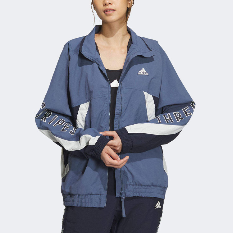 adidas Wording Retro Colorblock Track Jacket Unisex Blue Long Sleeve IS5147 圖 7
