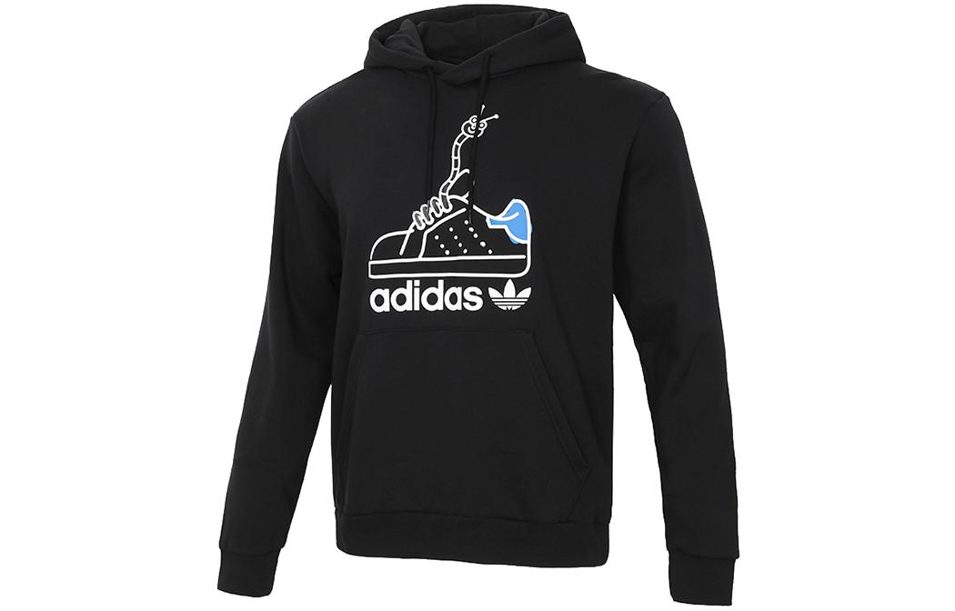 adidas Worm Hoodie Black Casual Printed Pullover Sweatshirt GN2159