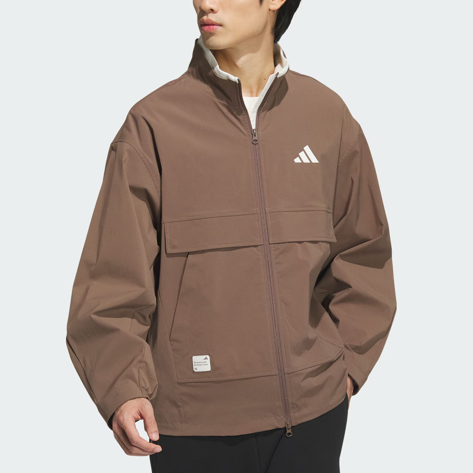 Shop adidas Woven Jacket Small Logo Outdoor Casual Loose Fit Brown Layered JM3407