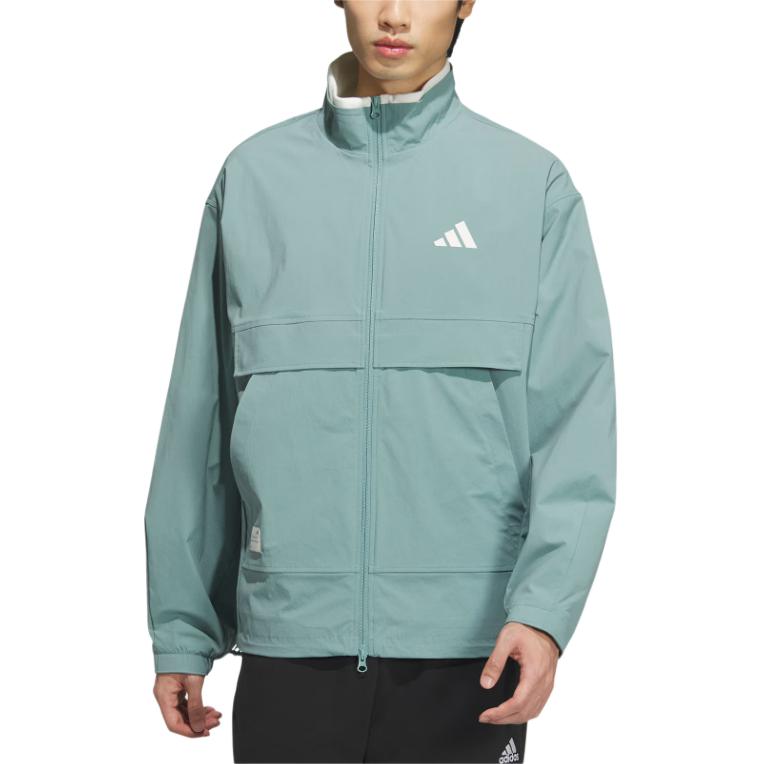 Lookbook adidas Woven Jacket Small Logo Stand Collar Casual Loose Fit - Blue Gray JY1676