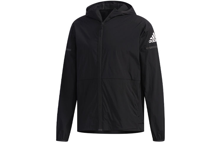 adidas Woven Windbreaker Hoodie Logo Jacket Black FI8759