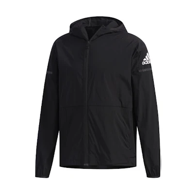 adidas Woven Windbreaker Hoodie Logo Jacket Black FI8759