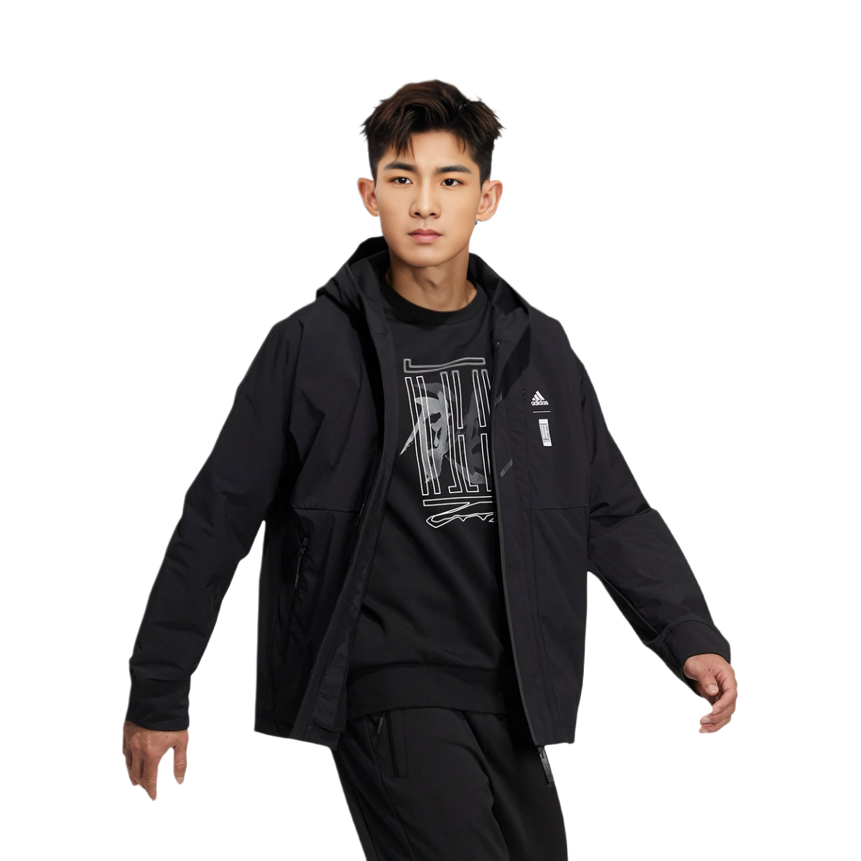 Shop adidas Wuji Series Black Fleece Logo Hooded Sports Jacket HE5117