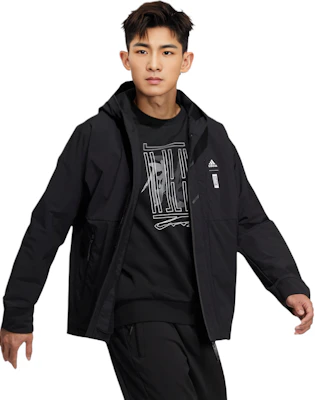 adidas Wuji Series Black Fleece Logo Hooded Sports Jacket HE5117 Shop adidas Wuji Series Black Fleece Logo Hooded Sports Jacket HE5117