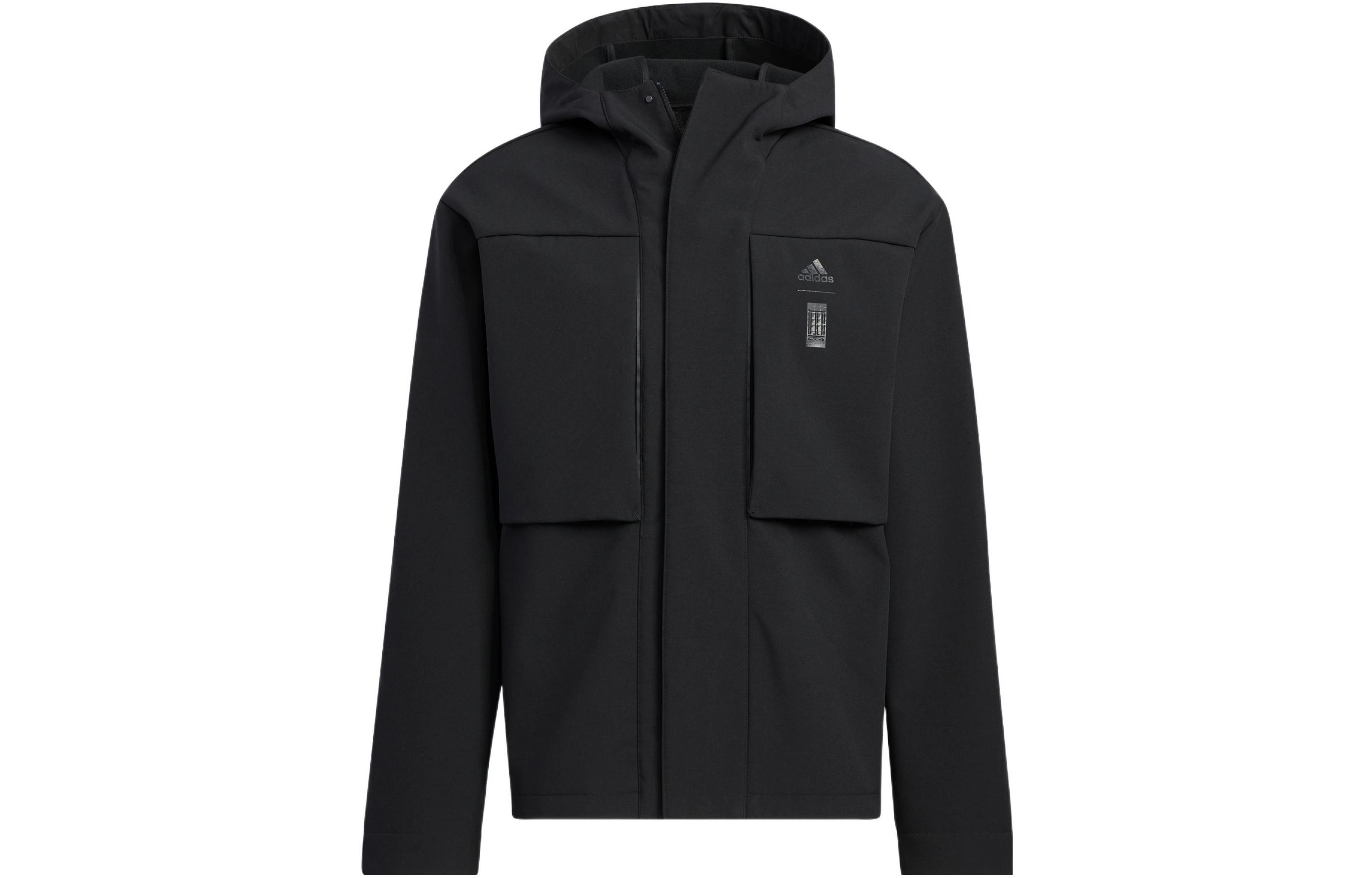 adidas Wuji Series Black Hidden Zipper Hoodie Jacket with Logo Print HN8976