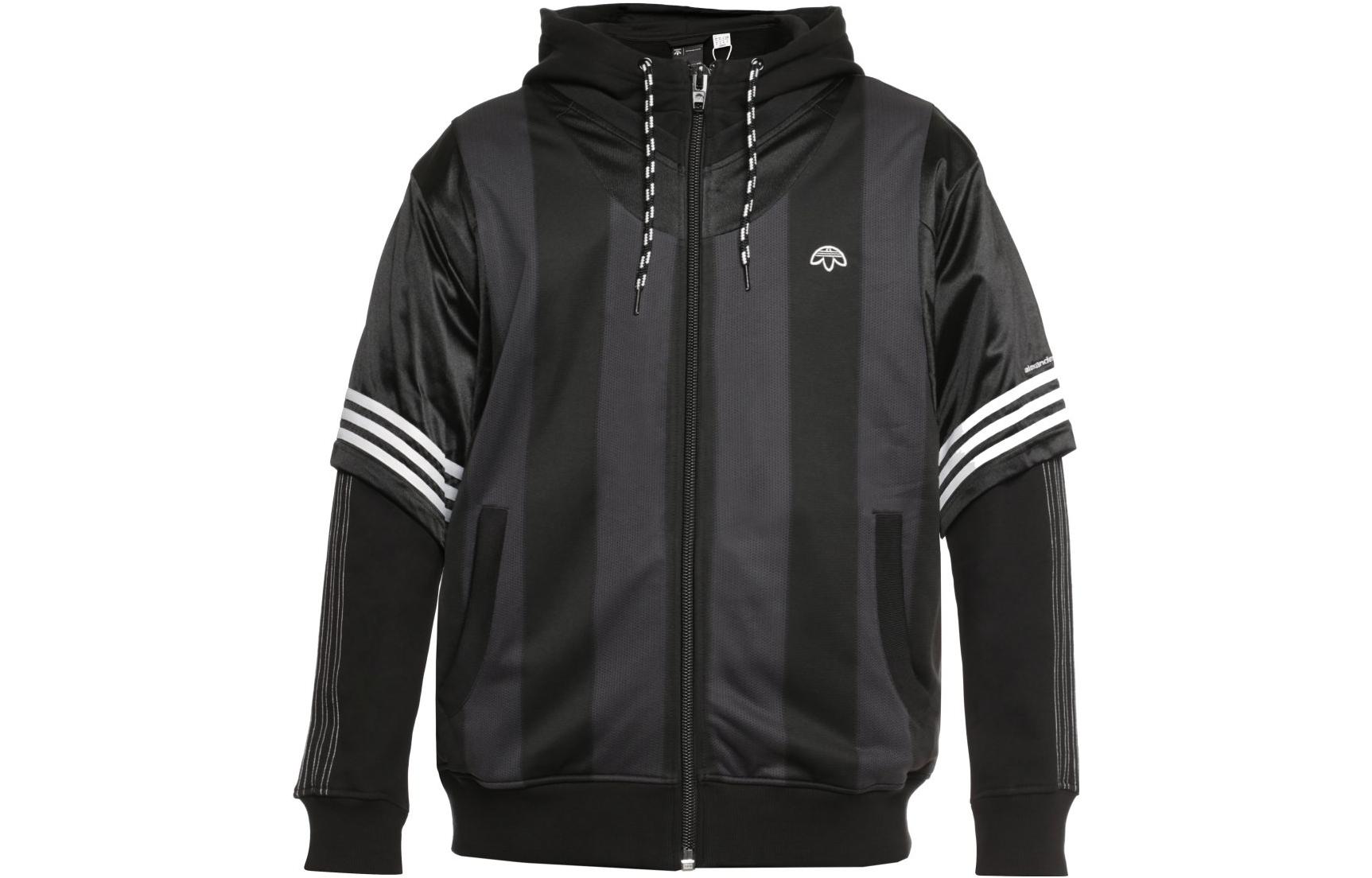 adidas Alexander Wang Striped Logo Embroidered Hoodie Jacket Black DZ4614