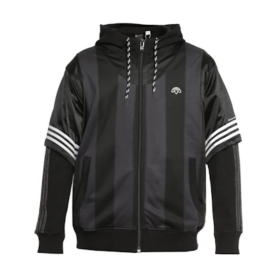 adidas Alexander Wang Striped Logo Embroidered Hoodie Jacket Black DZ4614