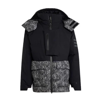 adidas and wander Black Puffer Jacket with Logo Print and Patchwork Design HN6940