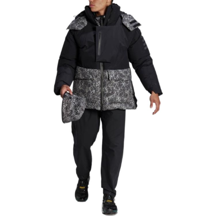 Lookbook adidas x and wander  Black Puffer Jacket with Logo Print and Patchwork Design HN6940