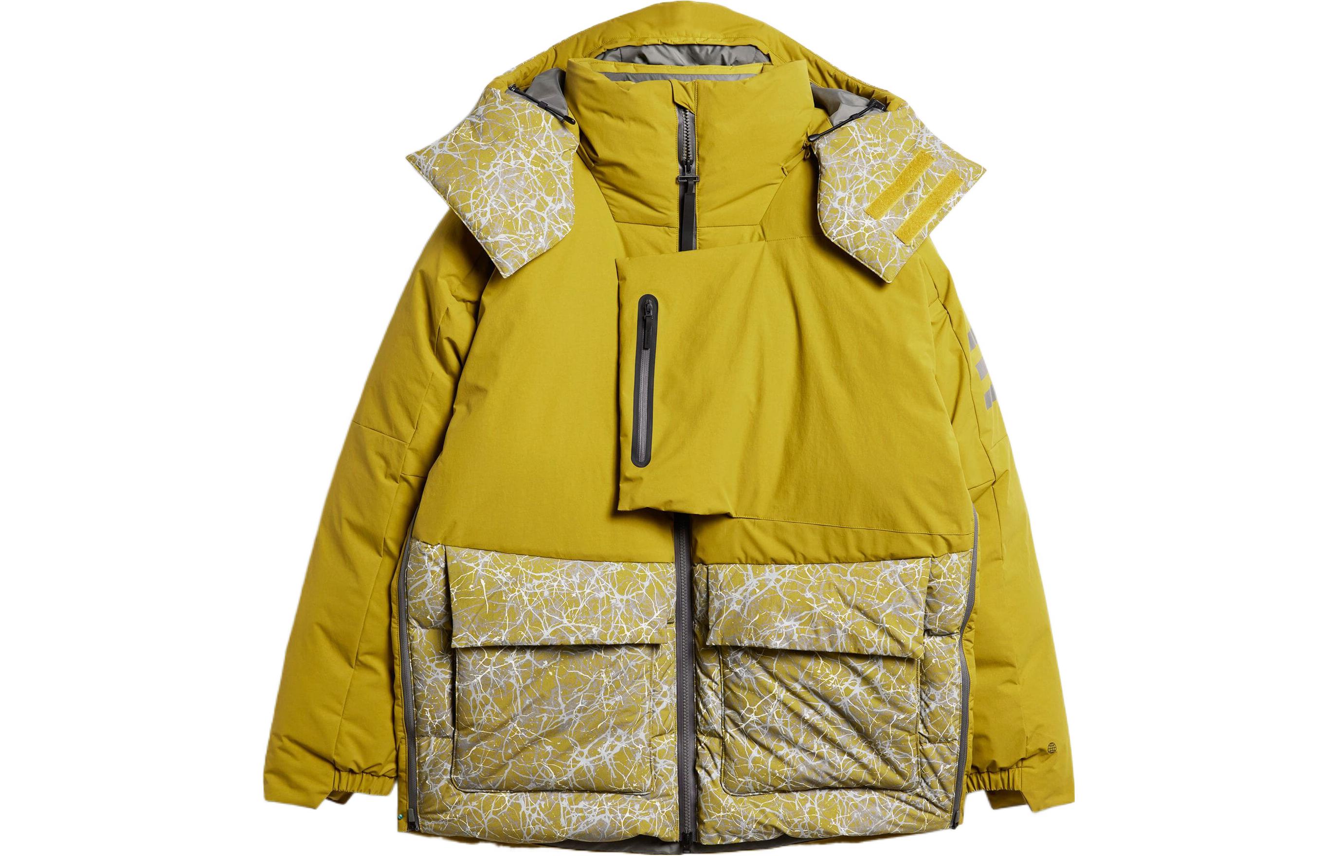 adidas and wander Terrex Yellow 3-Stripes Multi-Pocket Zip Hoodie Jacket Mens HN6942