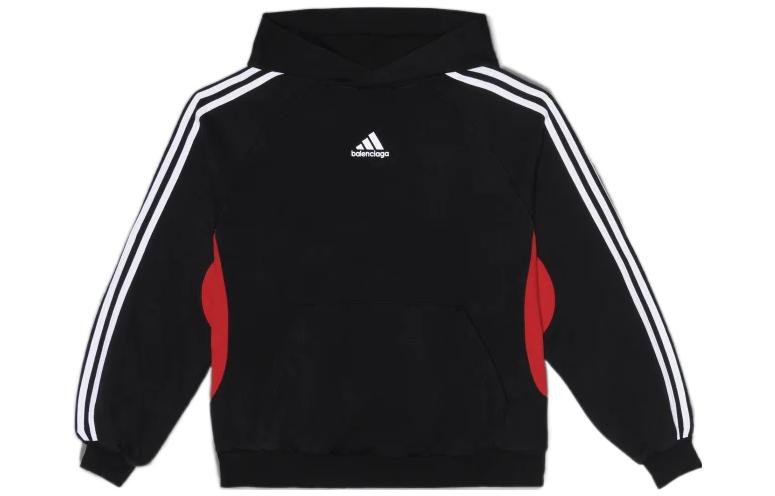 adidas Balenciaga Logo Striped Oversized Hoodie Black IB5248