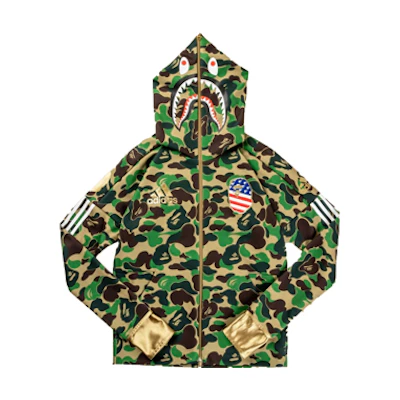 adidas BAPE SB Shark Hoodie Camo Zip Jacket Military Green Camo bape-adidas-1
