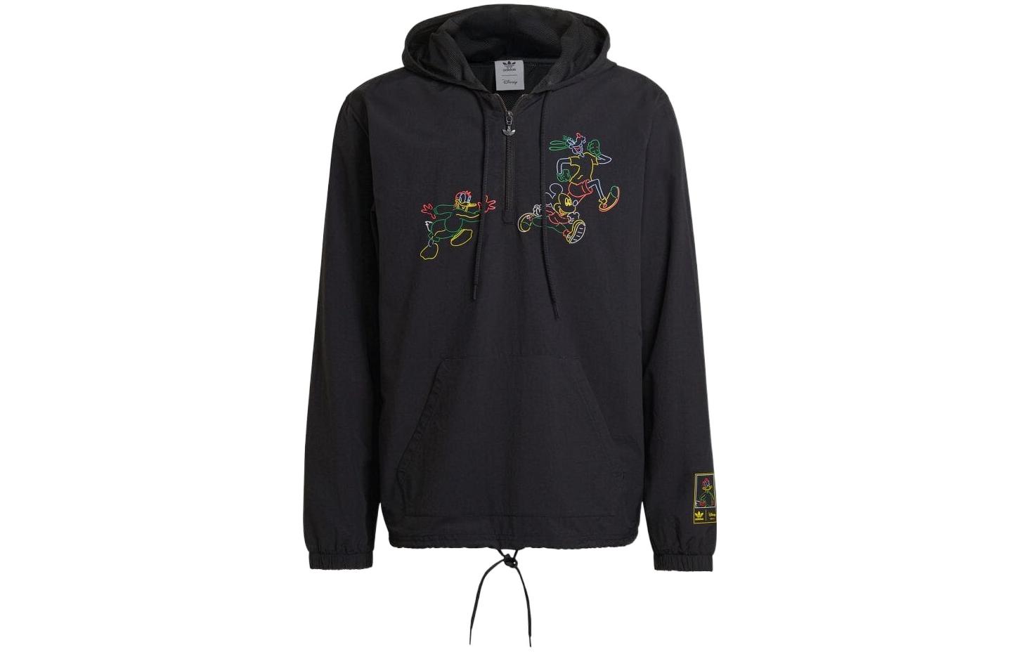adidas Disney Half-Zip Pullover Jacket Large Logo Cartoon Animal Black Men HF4929