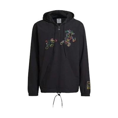 adidas Disney Half-Zip Pullover Jacket Large Logo Cartoon Animal Black Men HF4929