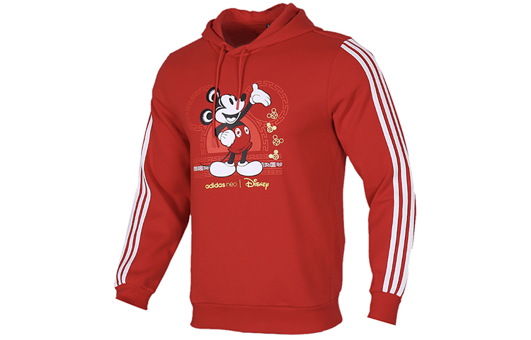 adidas Disney Mickey New Year Hoodie Retro Striped Colorblock Crimson GE7767