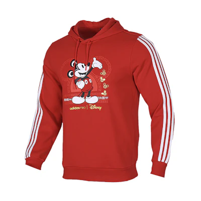 adidas Disney Mickey New Year Hoodie Retro Striped Colorblock Crimson GE7767