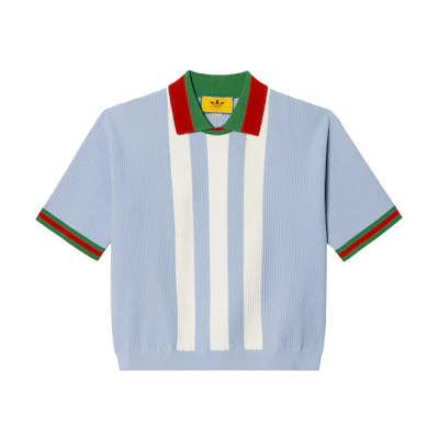 adidas Gucci SS24 Striped Knit Polo Sweater Blue 700482-XKCDS-4748