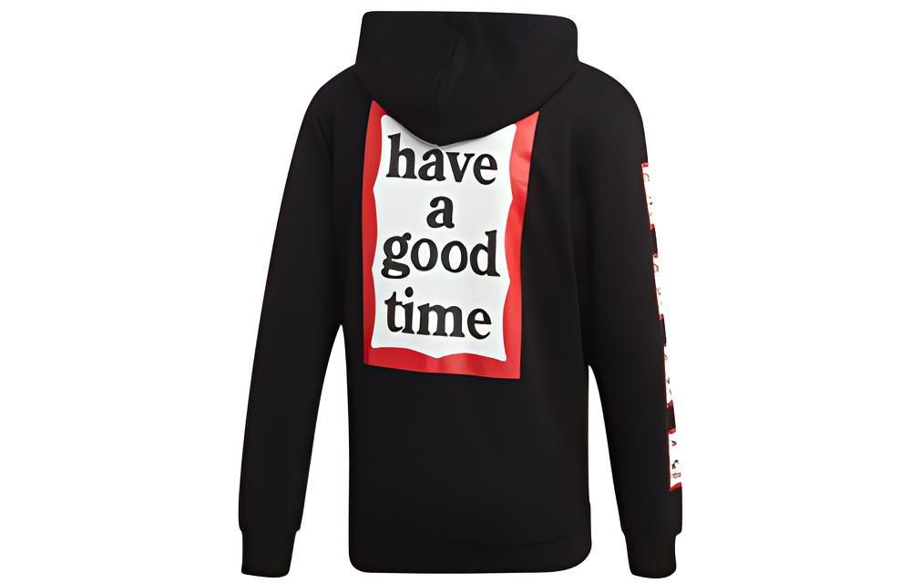 adidas Have A Good Time Black Printed Letter Zip Hoodie Mens EK0217