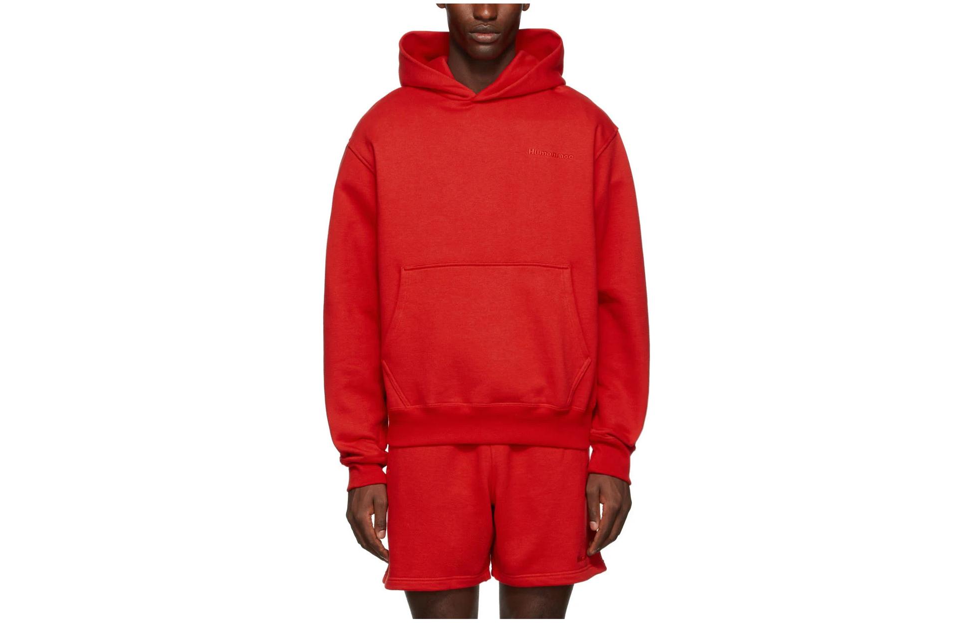 adidas Humanrace Pharrell Williams Red Hoodie Loose Fit with Chest Embroidery 9874001
