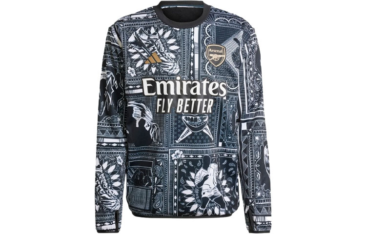 adidas x Ian Wright Arsenal Pre-Match All-Over Print Soccer Sweatshirt Black Men IQ2463