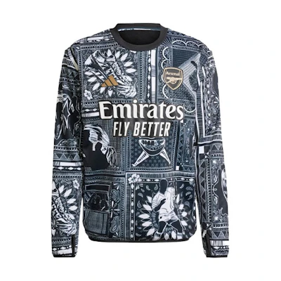 adidas Ian Wright Arsenal Pre-Match All-Over Print Soccer Sweatshirt Black Men IQ2463