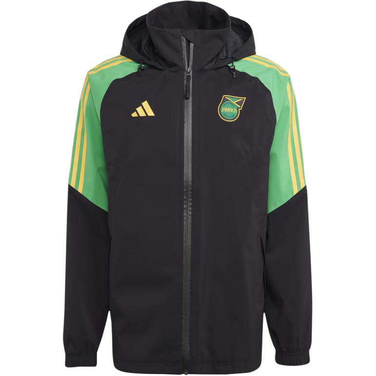adidas Jamaica Blue Mountain Condivo 22 Waterproof Logo Stripe Jacket Black Mens HS5221