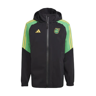 adidas Jamaica Blue Mountain Condivo 22 Waterproof Logo Stripe Jacket Black Mens HS5221