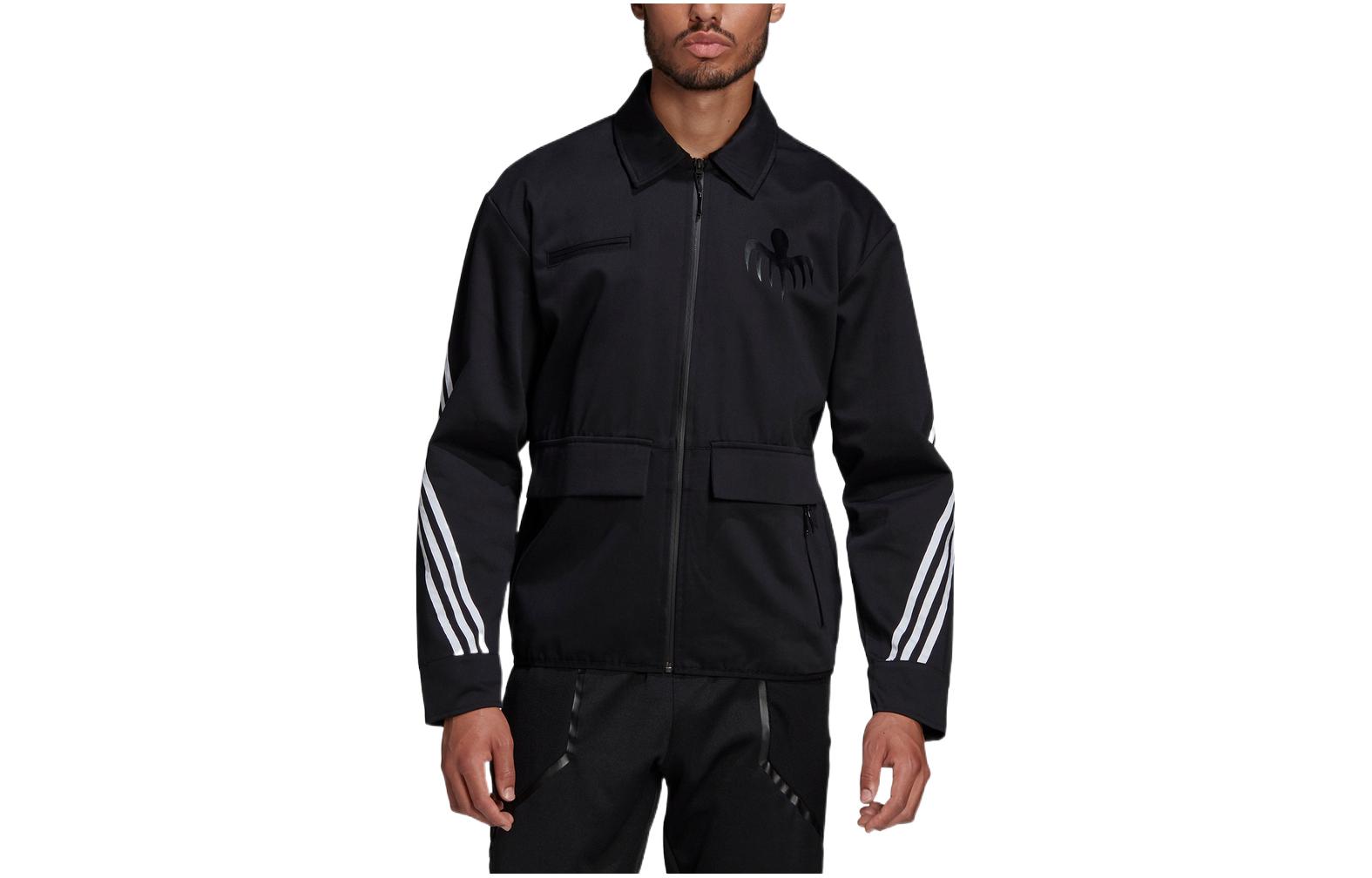adidas James Bond Striped Logo Zip Polo Long-Sleeve Jacket Black () GN6807