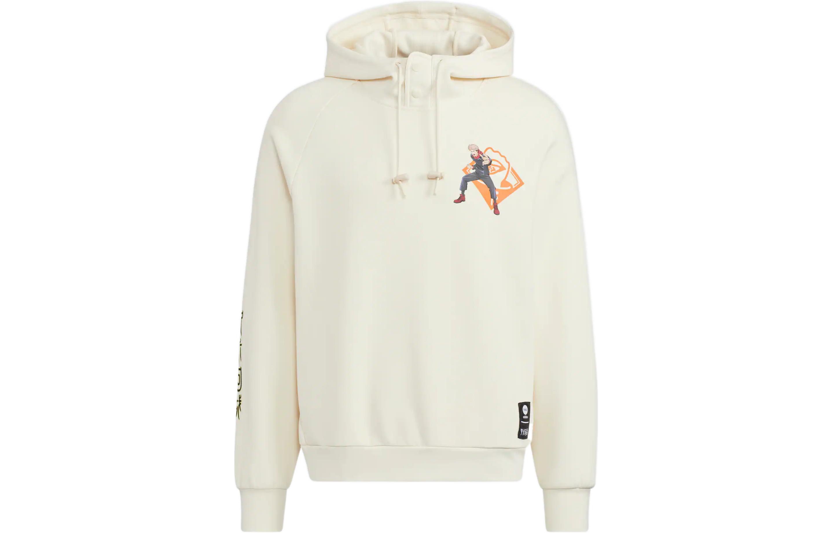 adidas Jujutsu Kaisen Hoodie White Unisex Cartoon Print Drawstring Pullover HZ2441