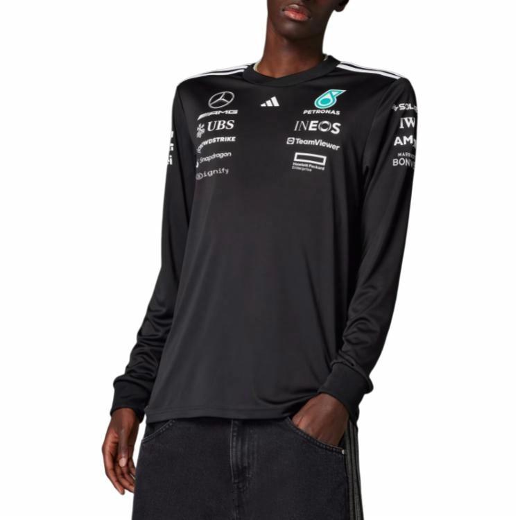 Shop 아디다스 x 메르세데스-AMG 페트로나스 F1 팀 SS25 모터스포츠 블랙 풀오버 맨투맨 JW5364