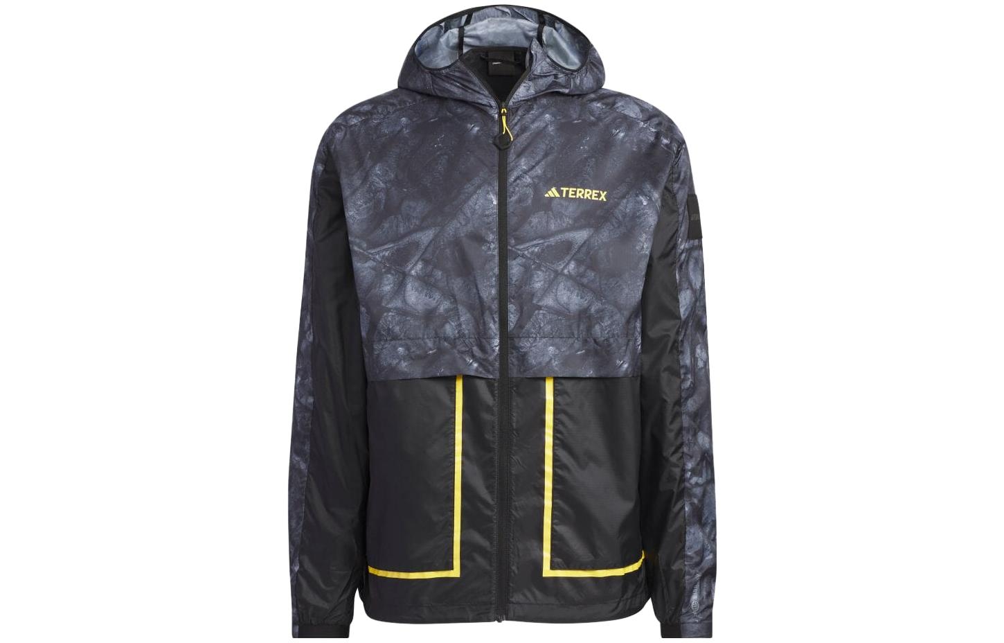 adidas National Geographic Colorblock Logo Print Hoodie Jacket Black () HY4691